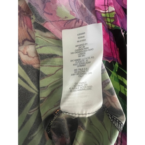 Susan Graver 1X Floral Print Tunic Top 3/4 Sleeve Black Pink Green Tropical - Picture 7 of 10